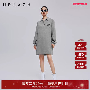 连衣裙 复古简约拼接老钱风直筒POLO领休闲长袖 URLAZH有兰秋季 新款