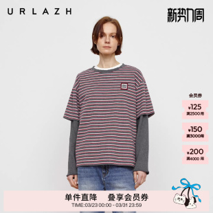 卫衣 休闲宽松撞色假两件条纹长袖 URLAZH有兰秋季 新款