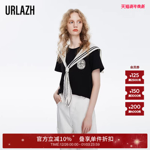 URLAZH有兰春秋新款 T恤女 百搭黑色显瘦圆领休闲简约耐看短袖