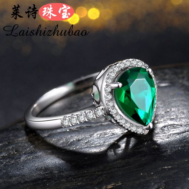 祖母绿戒指女欧美纯银镀18k金彩宝指环时尚彩色宝石饰品情侣对戒