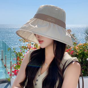 帽子夏天女大帽檐百搭遮陽帽海邊沙灘顯臉小漁夫帽高級感 韓版