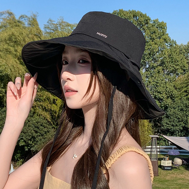 字母简约渔夫帽子女春夏季可折叠透气遮阳帽大帽檐防紫外线防晒帽