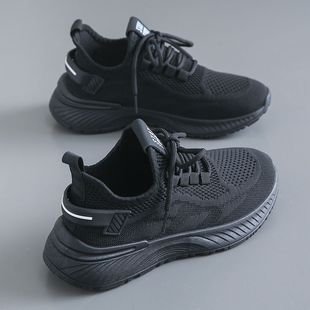 新款网鞋女2023夏季飞织鞋透气厚底增高简约网面小白鞋跑步