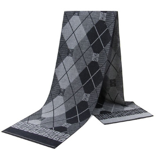 黑灰色格子围巾男 商务休闲保暖男士围巾仿羊绒提花围脖 厂家批发