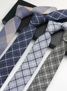 男士棉领带复古英伦北欧日系学院风学生ins衬衫窄格子灰色绅士潮