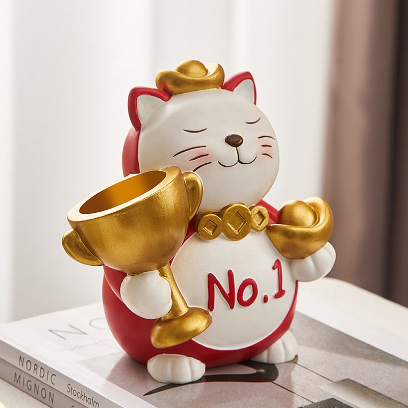 创意招财猫摆件办公室桌面送老师年会奖杯可刻字教师节卡通颁奖礼