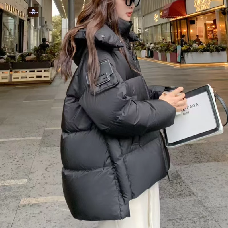 2024冬季鹅绒立领简约大版休闲长款羽绒服厚外套女