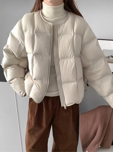 3288 2026冬季新款圆领云朵泡芙方格90绒羽绒服韩版宽松休闲上衣