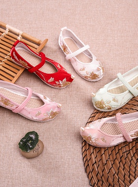 新款22儿童布鞋女童绣花鞋民族风宝宝公主鞋学生古装表演出舞蹈鞋