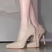 裸色浅口高跟鞋 气质尖头职业女鞋 女细跟2025新款 防水台不累脚单鞋