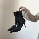 黑色尖头高跟短靴女2025秋冬新款 法式 细跟弹力瘦瘦靴气质小踝靴子