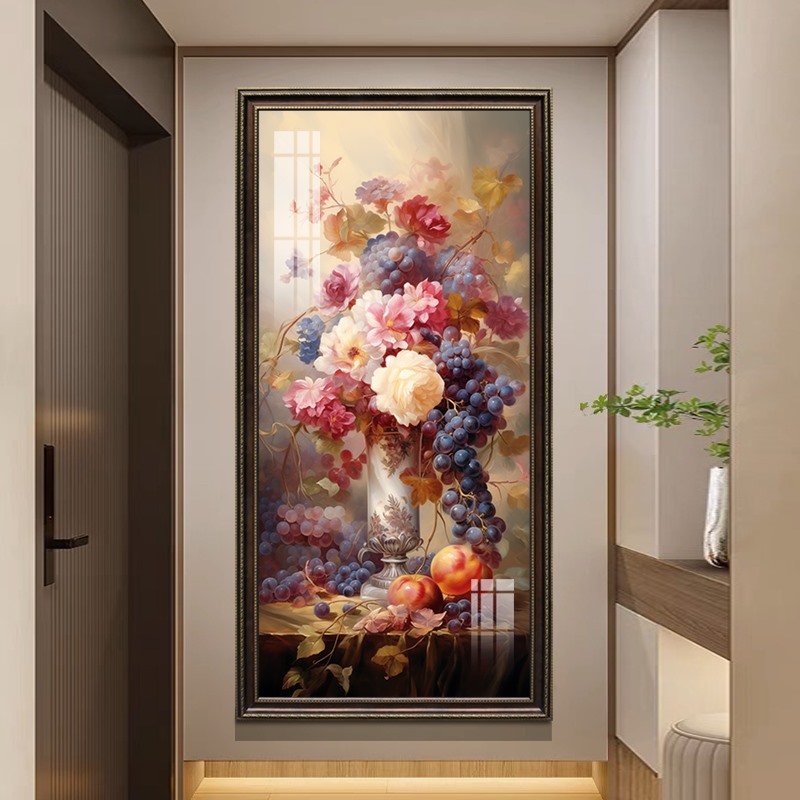 美式玄关装饰画正对门过道走廊楼梯间挂画新款高档欧式花卉艺术画图片