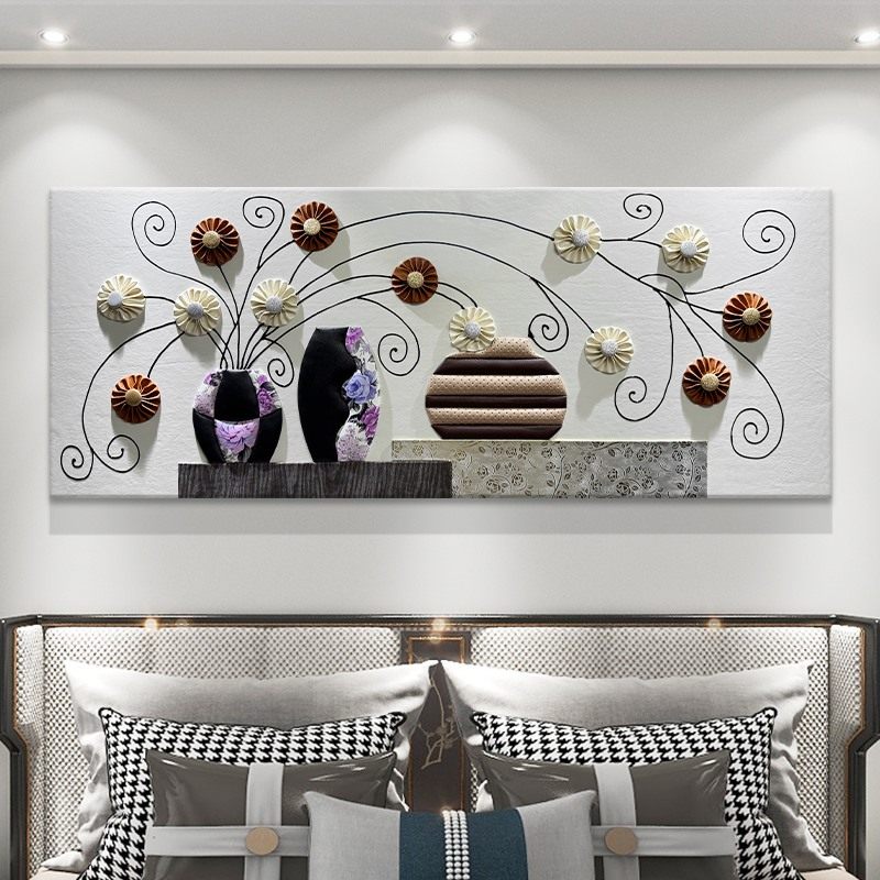 现代简约主次卧室背景墙床头挂画轻奢高档3D立体装饰画新款皮艺画