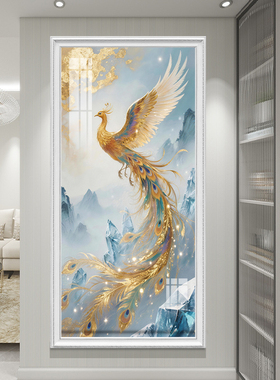 国潮风格玄幻凤凰装饰画入户玄关好寓意壁画高档走廊过道背景墙画
