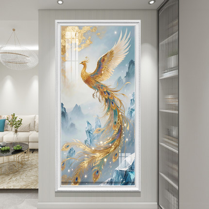 国潮风格玄幻凤凰装饰画入户玄关好寓意壁画高档走廊过道背景墙画