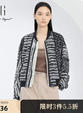 XG雪歌创意字母印花长袖短外套时尚春季新款运动休闲花版棒球服女