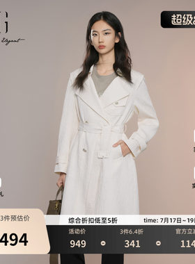 XG雪歌米白色中长款休闲风衣2025秋季新款通勤简约翻领长袖外套女