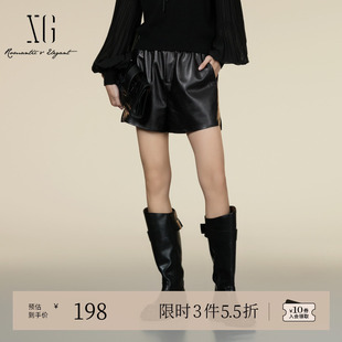 街头风收腰直筒短裤 新款 女 2025秋季 XG雪歌黑色通勤简约皮质休闲裤