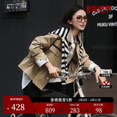 新款 XG雪歌撞色袖 口设计休闲风衣2025秋季 收腰设计咖色翻领外套女