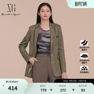 休闲西装 领西装 2025春季 军绿色西装 外套女 新款 XG雪歌通勤简约长袖