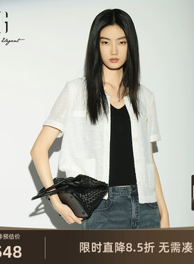 【单件立减】XG雪歌白色小香风衬衫2026夏季新款直筒短袖薄外套女