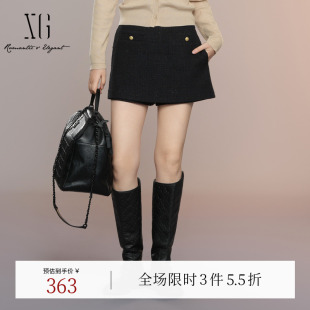 饰通勤A字短裙女 纽扣装 XG雪歌黑色小香风设计半身裙2025秋季 新款