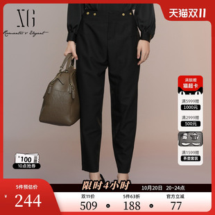 饰锥形长裤 XG雪歌通勤简约淑女风休闲裤 创意纽扣装 新款 女 2025秋季
