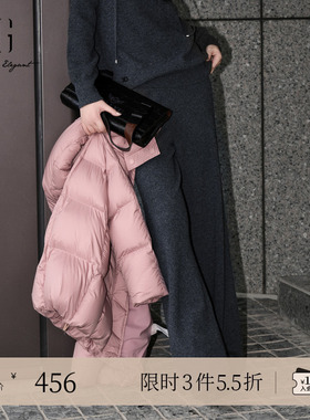 XG雪歌宽松设计山羊绒休闲裤2025冬季新款深灰色绵羊毛直筒长裤女