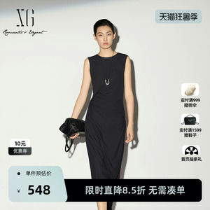 【单件立减】XG雪歌黑色圆领无袖连衣裙2026夏季新款薄款收腰裙女