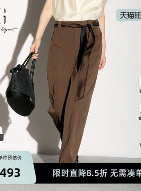 【单件立减】XG雪歌深咖啡色直筒休闲裤2026夏季新款西装长裤女装
