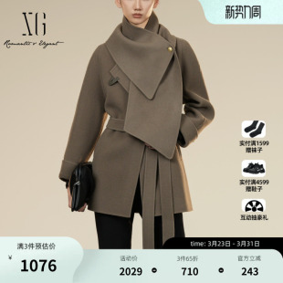 厚款 新款 纯绵羊毛圆领大衣女 毛呢外套2025冬季 XG雪歌围巾搭配长袖