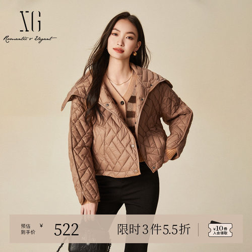 XG雪歌通勤简约白鸭绒羽绒服时尚冬季新款卡其色海军领保暖外套女