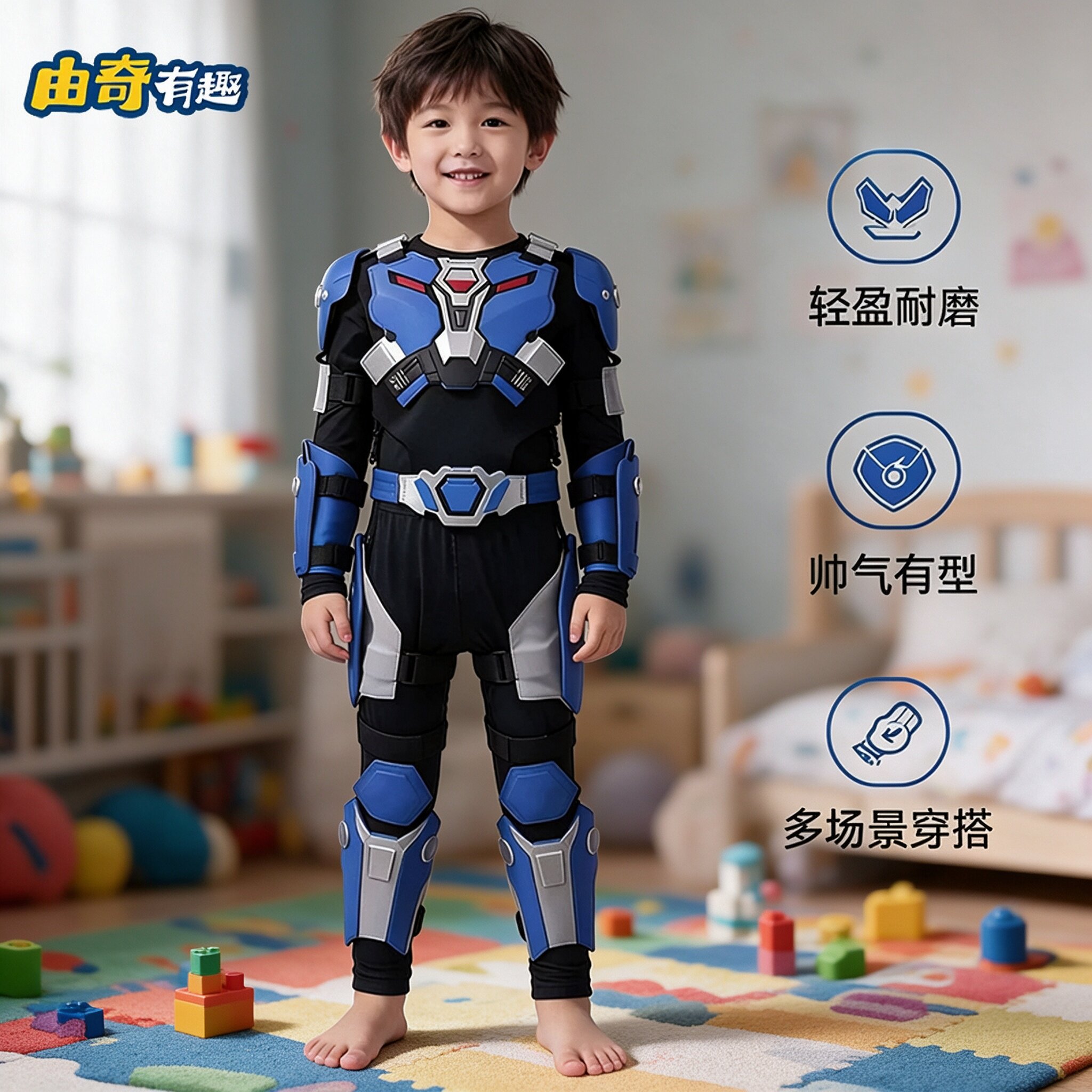 由奇有趣活动铠甲立体机甲风儿童娱乐穿戴玩具万圣节cos扮演服装