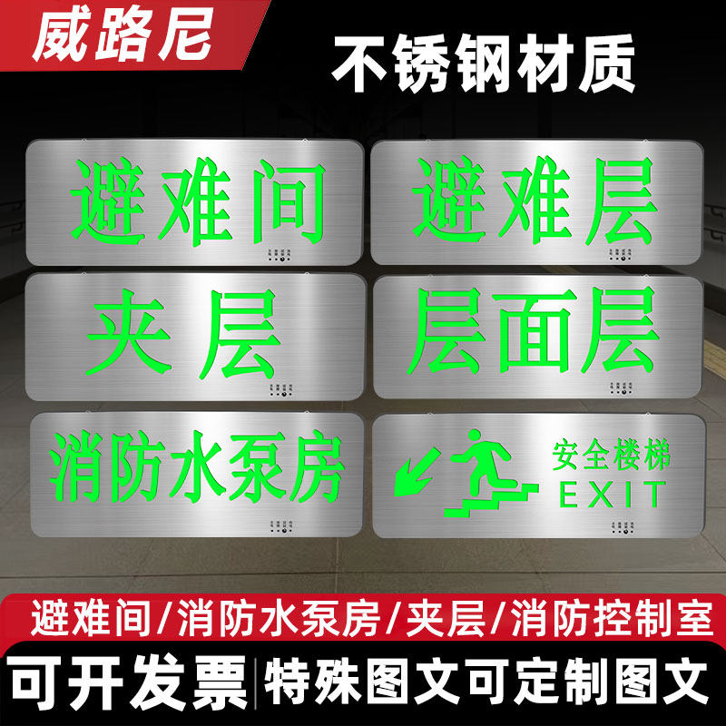 消防避难间标志灯水泵房机房下上楼梯夹层手术中标志牌警示指示灯