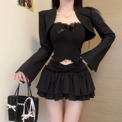 iqcq纯欲辣妹外套抹胸短裙套装