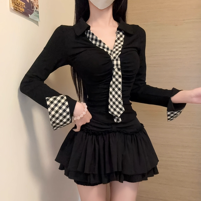 气球熊辣妹显瘦长袖上衣短裙套装