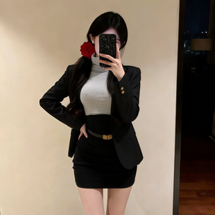IQCQ黑色西装外套女春款韩版休闲设计感气质宽松显瘦小个子西服