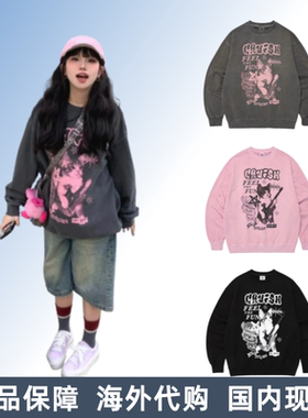 韩国正品cavish卫衣猫咪吉他印花圆领金道英同款纯棉宽松男女情侣