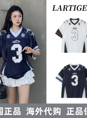 韩国正品lartigent球衣风短袖T恤女宽松设计美式复古潮牌上衣夏季