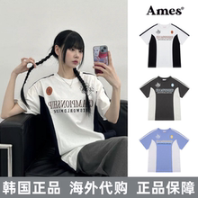 韩国正品Ames短袖美式复古球衣夏拼接上衣宽松t恤男女徐明浩同款
