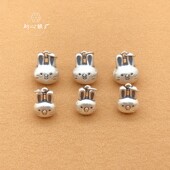 S999足银泰银3D本命年生肖兔子挂件手链项链吊坠手工diy配件配饰