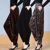 2025春秋新款 高腰宽松金丝绒阔腿裤 哈伦裤 女士跳舞休闲灯笼萝卜裤