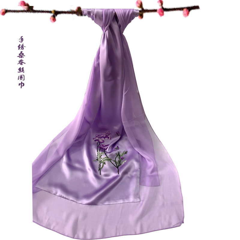 三八妇女节礼物苏绣纱巾真丝围巾纯手工刺绣丝绸披肩薄款桑蚕丝巾