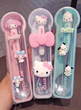 英国Next Chek三丽鸥304不锈钢便携餐具儿童筷子勺子上班族三件套