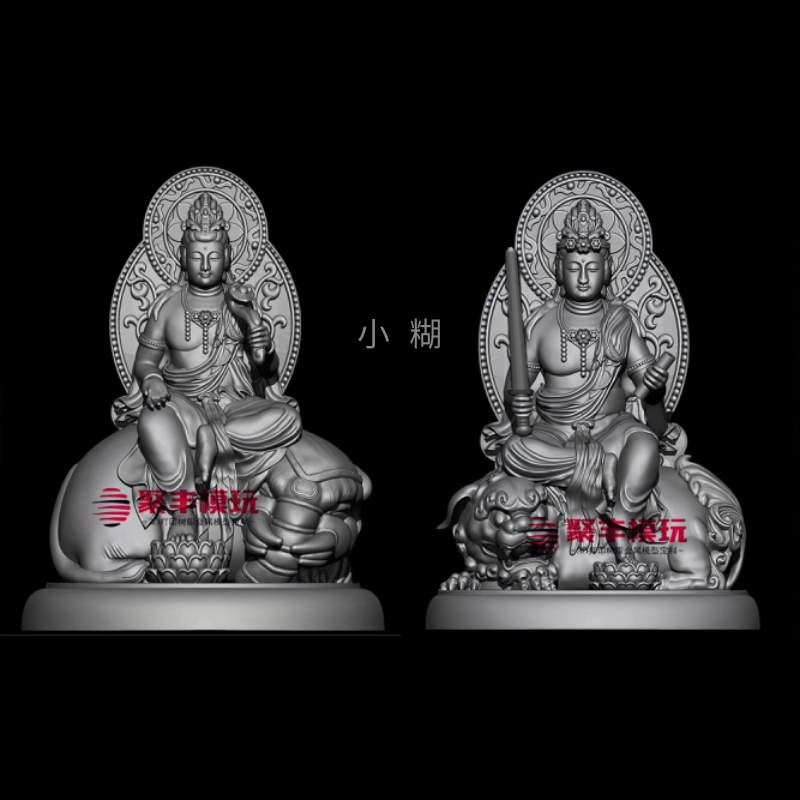 文殊普贤菩萨STL文件3D模型普贤菩萨三维图纸STL数据机雕刻CNC