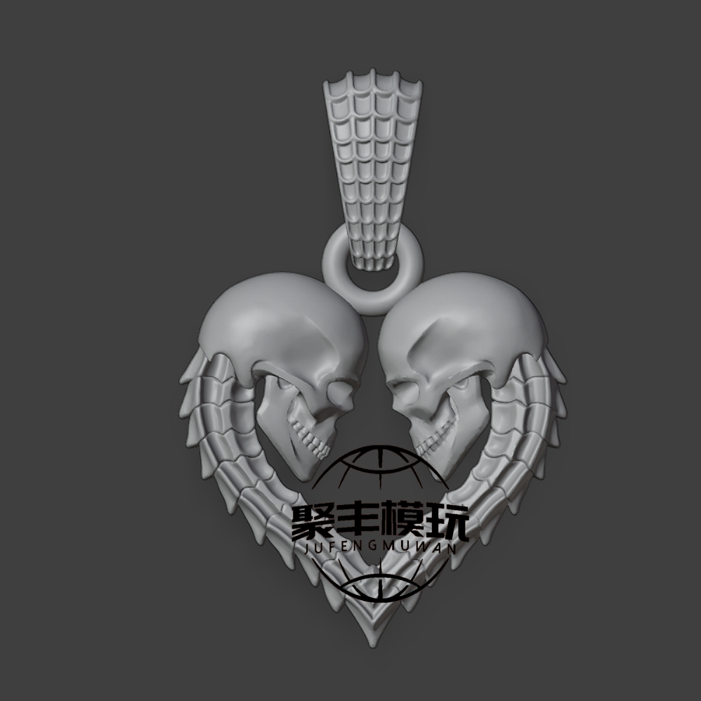 骷髅爱心吊坠STL文件3D模型首饰三维立体图纸STL数据打印雕刻