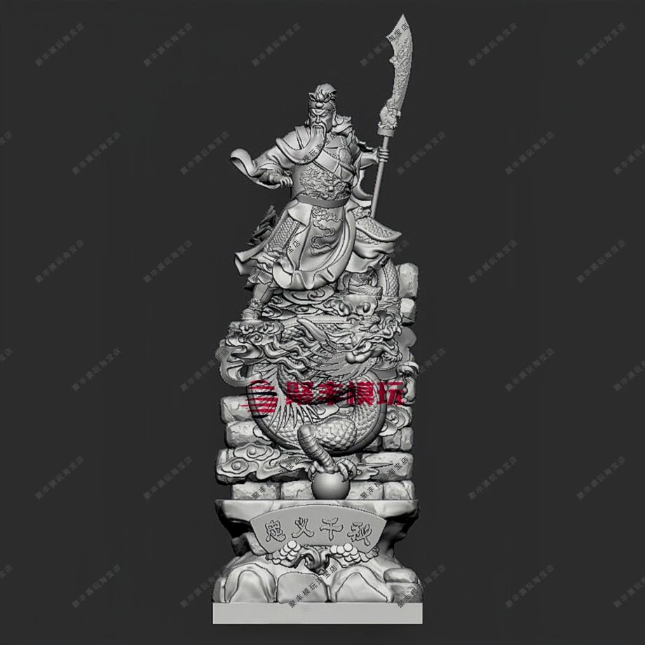 关羽圆雕STL文件3D模型关公精雕三维立体图纸STL数据打印雕刻