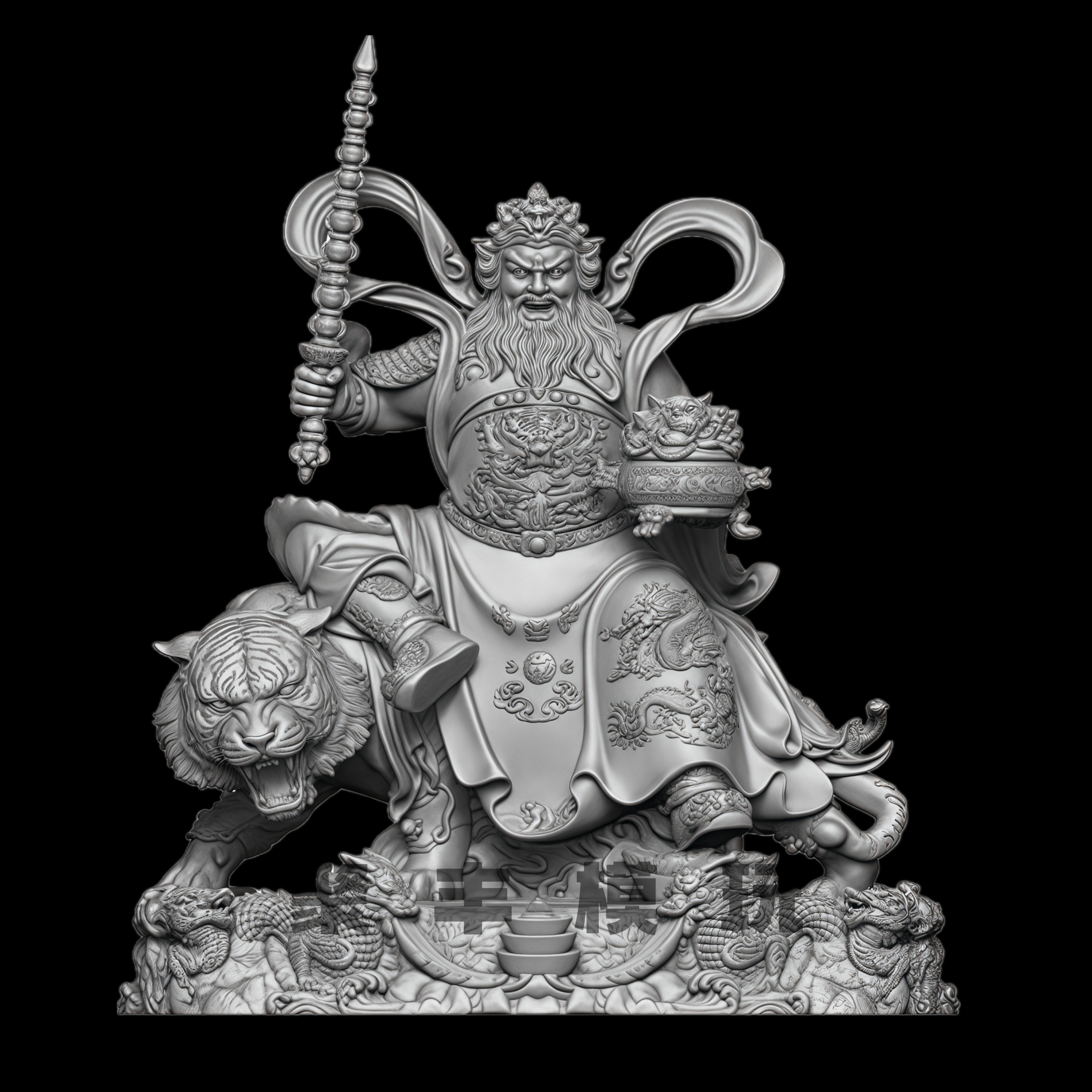 武财神赵公明STL文件3D模型精修神佛三维图纸STL数据机雕刻CNC