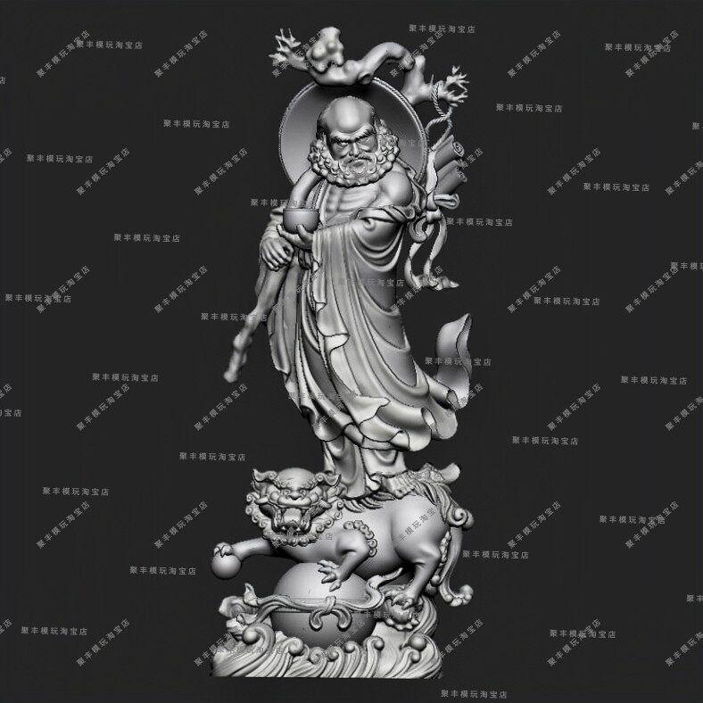 达摩祖师3D模型STL文件摆件精雕图纸STL文件3D圆雕STL文件麒麟底