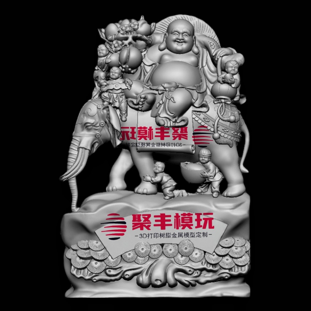 圆雕大象弥勒佛STL文件3D模型佛三维图纸STL数据3D打印雕刻CNC